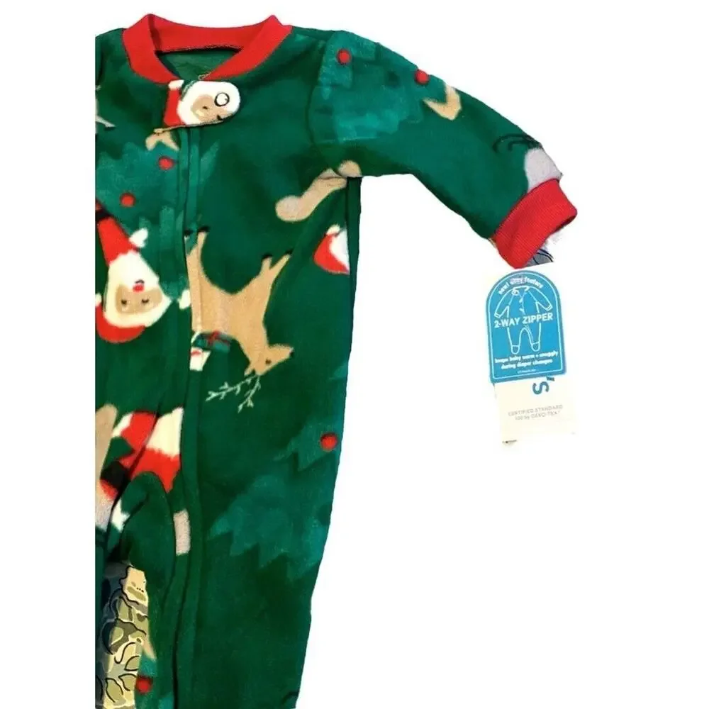 Newborn Carter's Green Christmas Footed Footie Pajamas Santa NWT